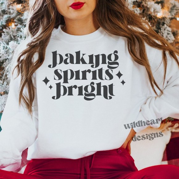 Tops - Baking Spirits Bright Christmas Sweatshirt, Unisex Fleece Lined Sweatshirt